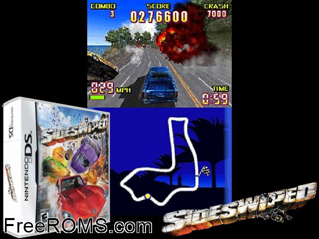 Sideswiped NDS game showing 3D box cover and gameplay screenshot
