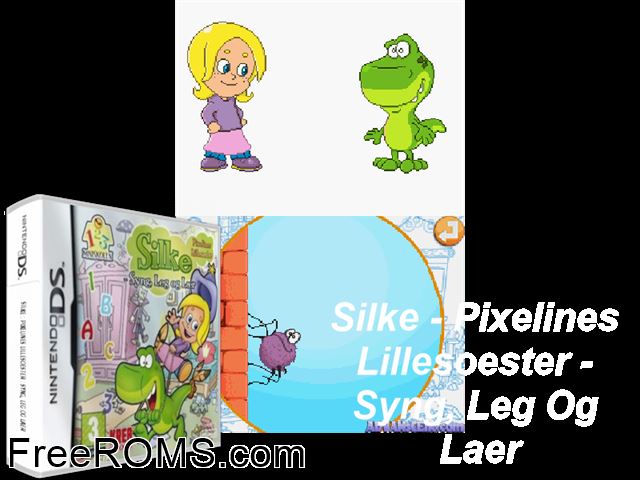 Silke - Pixelines Lillesoester - Syng, Leg og Laer Europe NDS game showing 3D box cover and gameplay screenshot