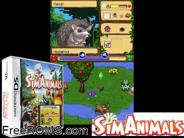 SimAnimals Japan NDS game showing 3D box cover and gameplay screenshot