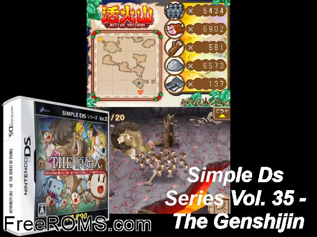 Simple DS Series Vol. 35 - The Genshijin Japan NDS game showing 3D box cover and gameplay screenshot