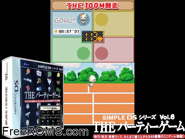 Simple DS Series Vol. 6 - The Party Game Japan NDS game showing 3D box cover and gameplay screenshot