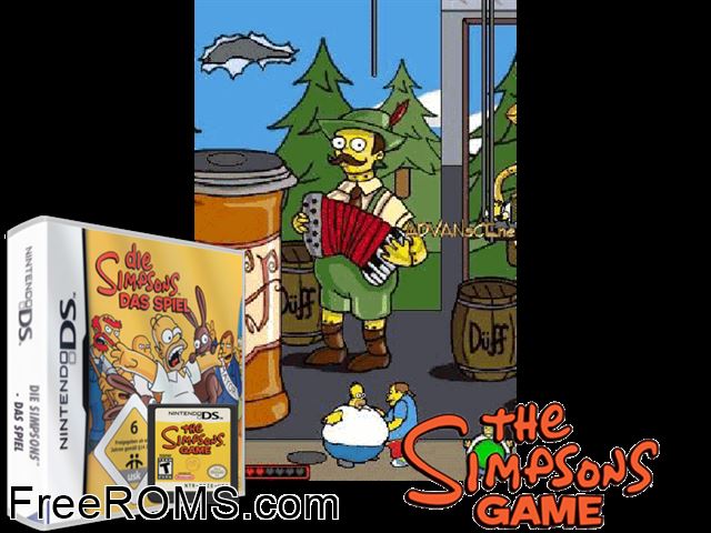 Simpsons das Spiel, Die Germany NDS game showing 3D box cover and gameplay screenshot