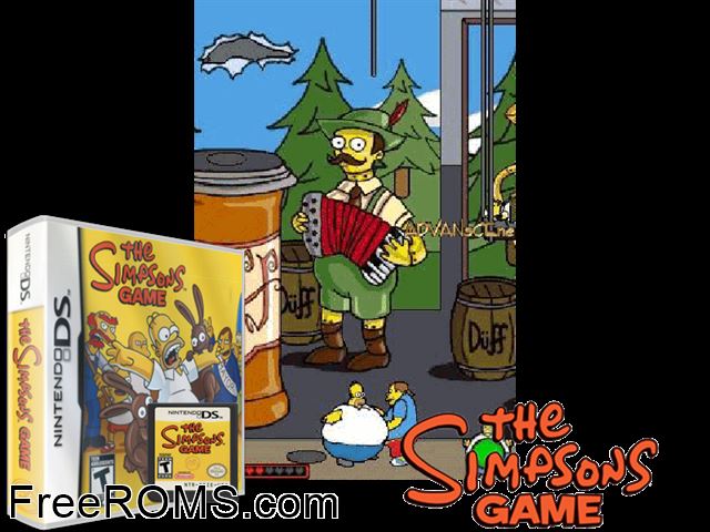 Simpsons El Videojuego, Los NDS game showing 3D box cover and gameplay screenshot