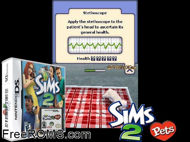 Sims 2 - Pets, The NDS game showing 3D box cover and gameplay screenshot
