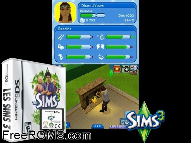 Sims 3 The Europe NDS game showing 3D box cover and gameplay screenshot
