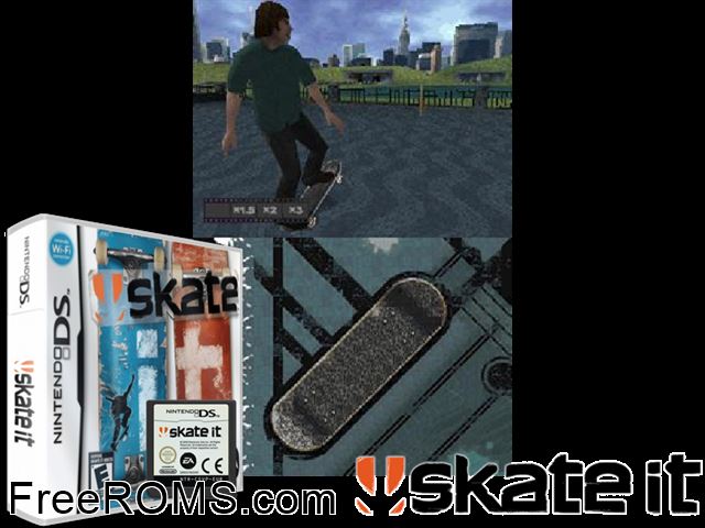 Skate It NDS game showing 3D box cover and gameplay screenshot