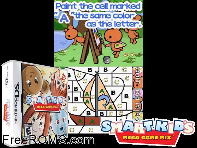 Smart Kids Mega Game Mix NDS game showing 3D box cover and gameplay screenshot