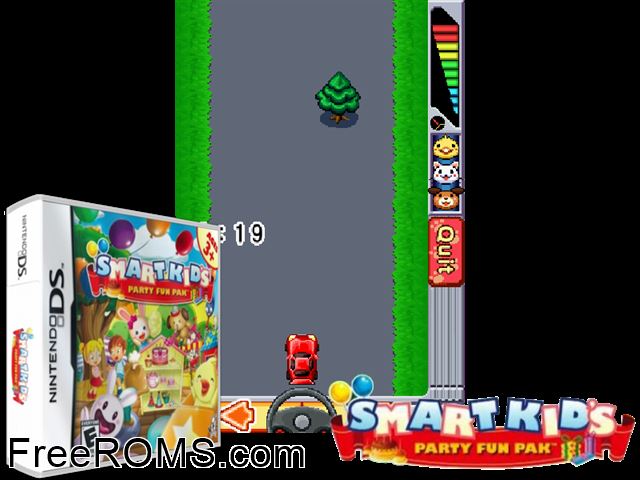 Smart Kids Party Fun Pak NDS game showing 3D box cover and gameplay screenshot