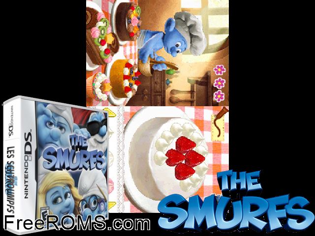 Smurfs The NDS game showing 3D box cover and gameplay screenshot
