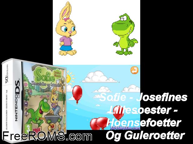 Sofie - Josefines Lillesoester - Hoensefoetter og Guleroetter Europe NDS game showing 3D box cover and gameplay screenshot