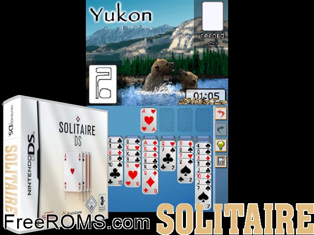Solitaire Europe NDS game showing 3D box cover and gameplay screenshot