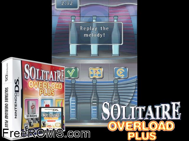 Solitaire Overload Plus NDS game showing 3D box cover and gameplay screenshot