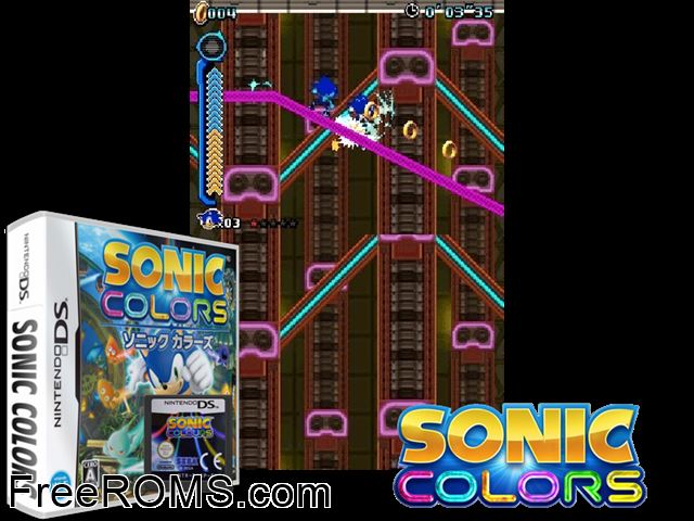 Sonic Colors Japan NDS game showing 3D box cover and gameplay screenshot