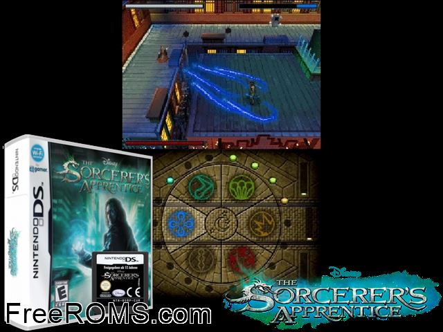 Sorcerers Apprentice The NDS game showing 3D box cover and gameplay screenshot