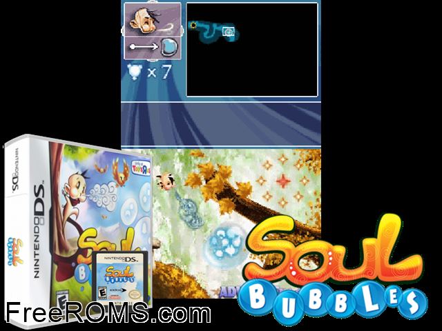 Soul Bubbles NDS game showing 3D box cover and gameplay screenshot