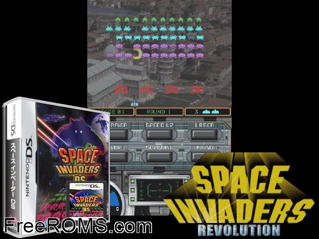 Space Invaders DS Japan NDS game showing 3D box cover and gameplay screenshot