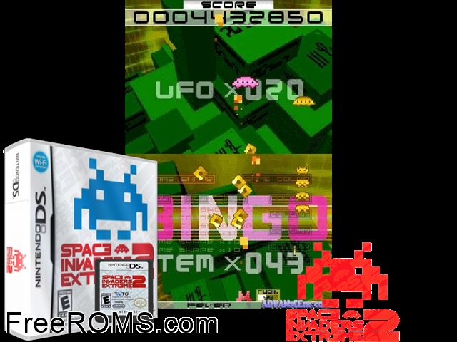 Space Invaders Extreme 2 NDS game showing 3D box cover and gameplay screenshot
