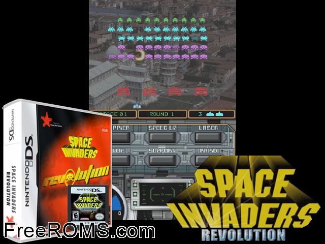 Space Invaders Revolution Europe NDS game showing 3D box cover and gameplay screenshot