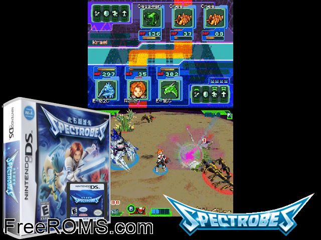 Spectrobes NDS game showing 3D box cover and gameplay screenshot
