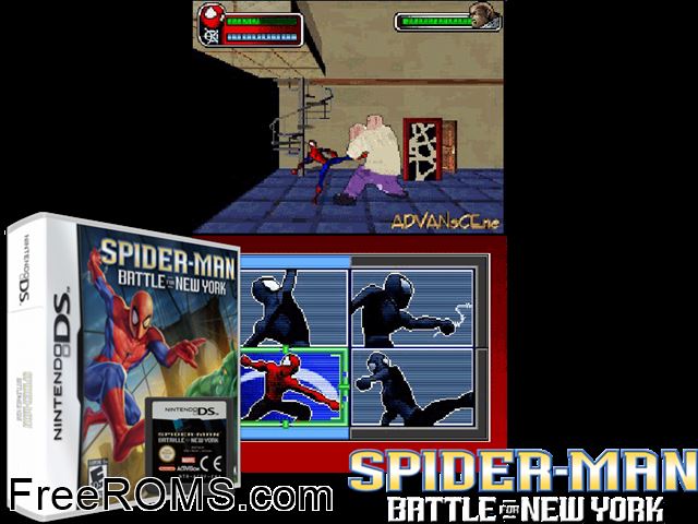 Spider-Man - Battle for New York Italy NDS game showing 3D box cover and gameplay screenshot