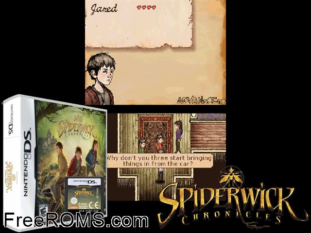 Spiderwick Chronicles, The NDS game showing 3D box cover and gameplay screenshot