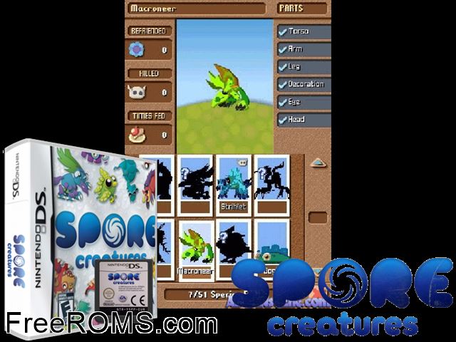 Spore Creatures Japan NDS game showing 3D box cover and gameplay screenshot