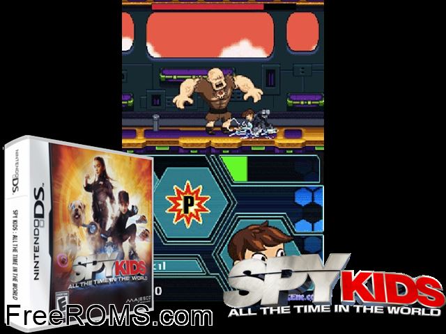 Spy Kids - All the Time in the World NDS game showing 3D box cover and gameplay screenshot