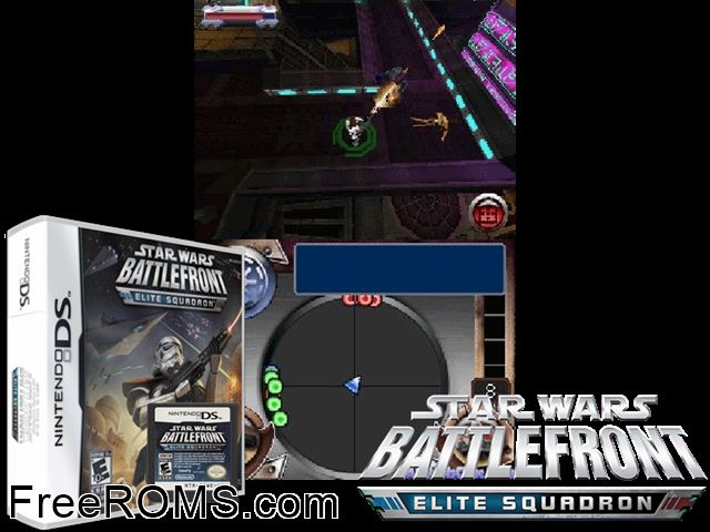 Star Wars - Battlefront - Elite Squadron Europe NDS game showing 3D box cover and gameplay screenshot
