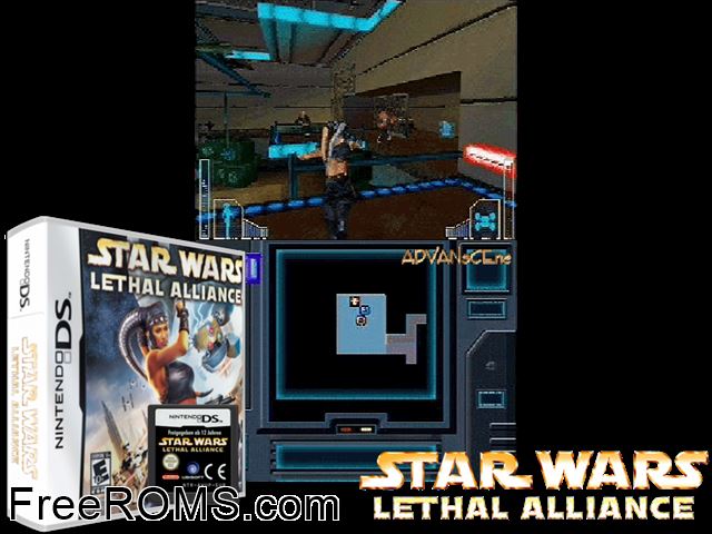 Star Wars - Lethal Alliance NDS game showing 3D box cover and gameplay screenshot