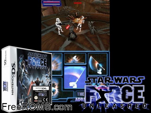 Star Wars - The Force Unleashed Europe NDS game showing 3D box cover and gameplay screenshot