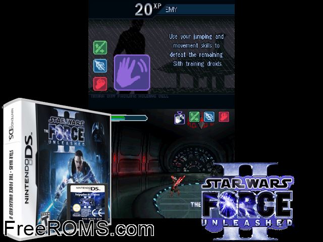 Star Wars - The Force Unleashed II NDS game showing 3D box cover and gameplay screenshot