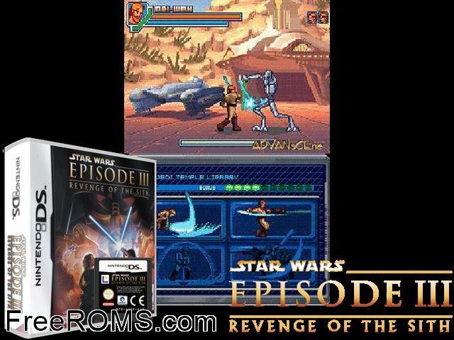Star Wars Episode III - Revenge of the Sith Europe NDS game showing 3D box cover and gameplay screenshot