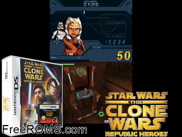 Star Wars The Clone Wars - Republic Heroes NDS game showing 3D box cover and gameplay screenshot
