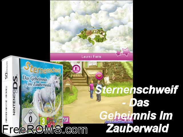 Sternenschweif - Das Geheimnis im Zauberwald Germany NDS game showing 3D box cover and gameplay screenshot