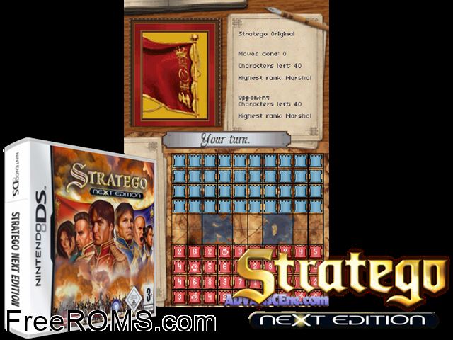 Stratego - Next Edition Europe NDS game showing 3D box cover and gameplay screenshot