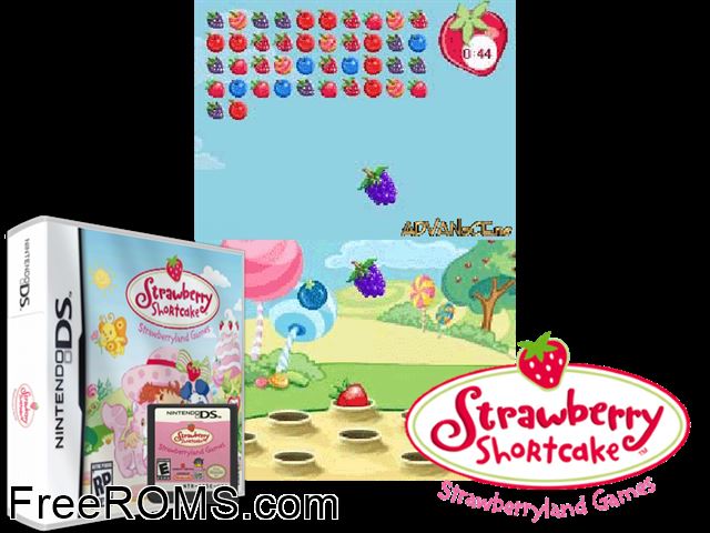 Strawberry Shortcake - Strawberryland Games Europe NDS game showing 3D box cover and gameplay screenshot
