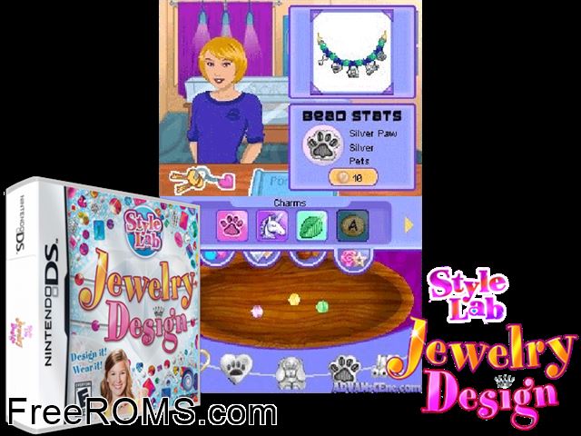 Style Lab - Jewelry Design NDS game showing 3D box cover and gameplay screenshot