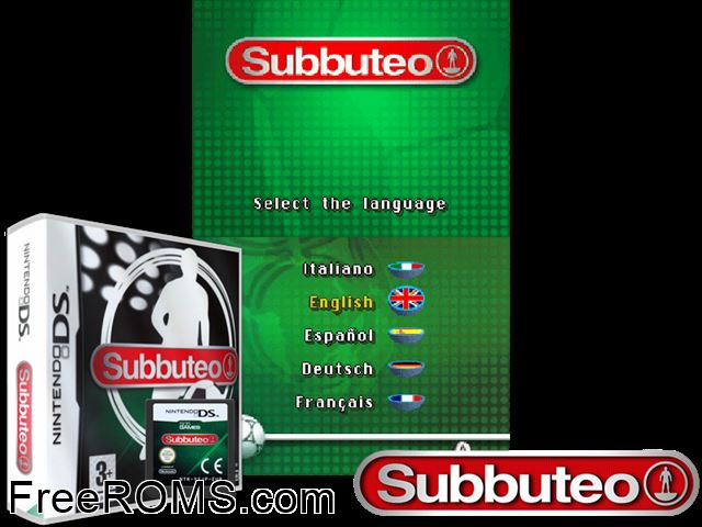 Subbuteo Europe NDS game showing 3D box cover and gameplay screenshot