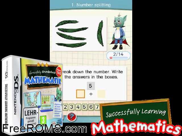 Successfully Learning Mathematics Year 2-3 Europe NDS game showing 3D box cover and gameplay screenshot