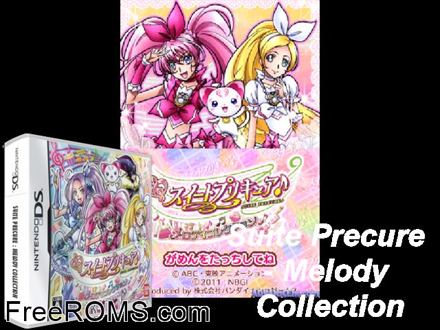 Suite PreCure - Melody Collection Japan NDS game showing 3D box cover and gameplay screenshot