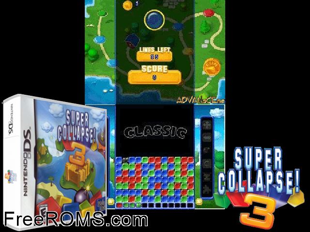 Super Collapse! 3 NDS game showing 3D box cover and gameplay screenshot