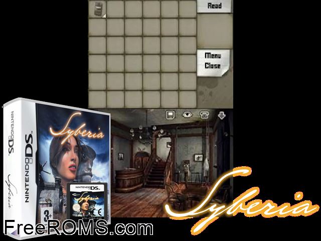 Syberia Europe NDS game showing 3D box cover and gameplay screenshot