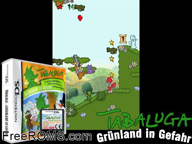Tabaluga - Grunland in Gefahr Europe NDS game showing 3D box cover and gameplay screenshot