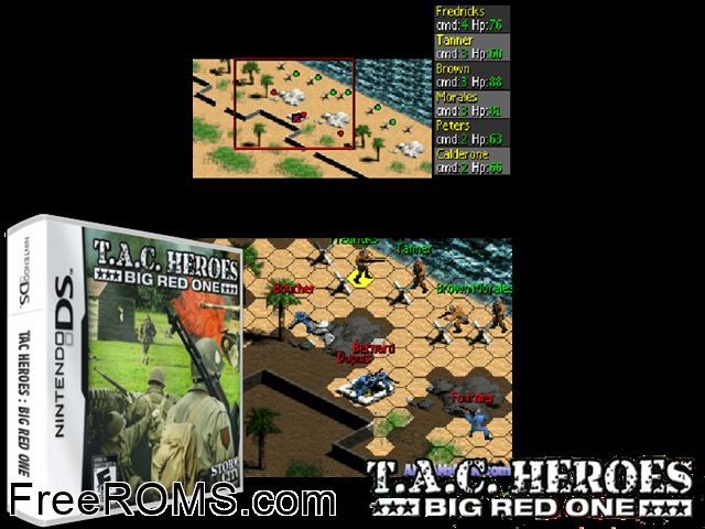 TAC Heroes - Big Red One NDS game showing 3D box cover and gameplay screenshot