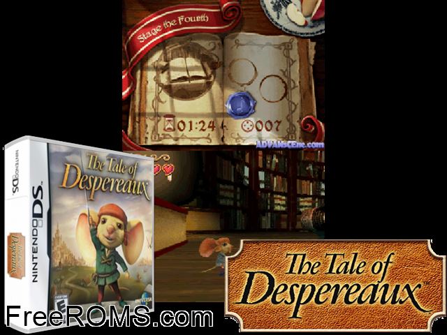 Tale of Despereaux, The NDS game showing 3D box cover and gameplay screenshot