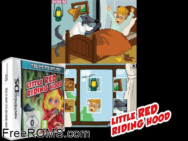 Tales to Enjoy Little Red Riding Hood Europe NDS game showing 3D box cover and gameplay screenshot