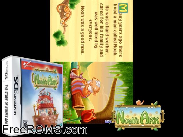Tap and Teach - The Story of Noahs Ark NDS game showing 3D box cover and gameplay screenshot
