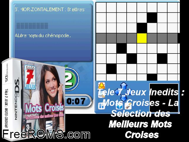 Tele 7 Jeux - Mots Croises France NDS game showing 3D box cover and gameplay screenshot
