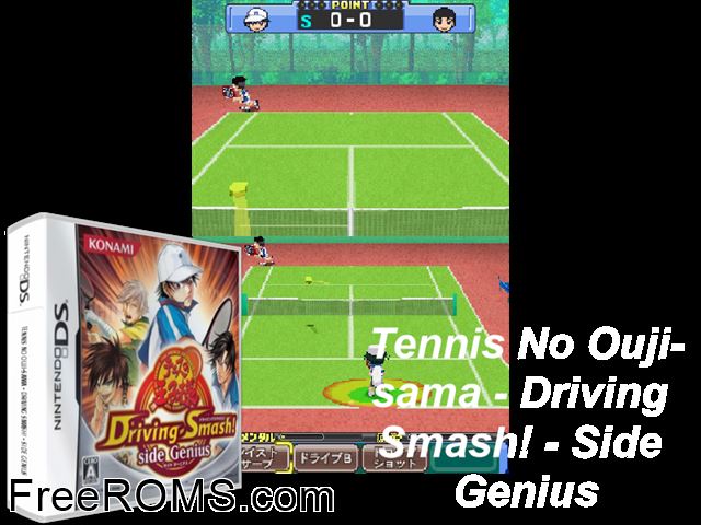 Tennis no Ouji-Sama - Driving Smash! Side Genius Japan NDS game showing 3D box cover and gameplay screenshot