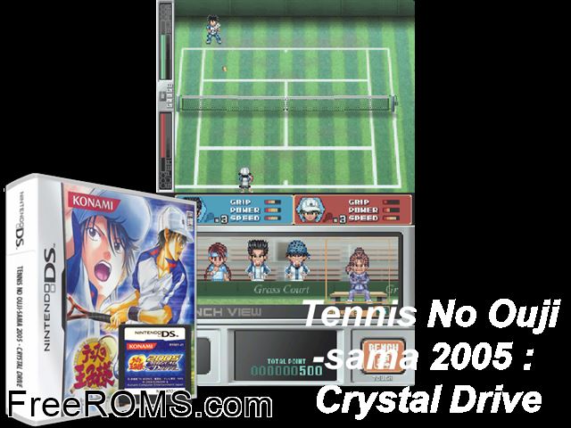 Tennis no Ouji-Sama 2005 - Crystal Drive Japan NDS game showing 3D box cover and gameplay screenshot